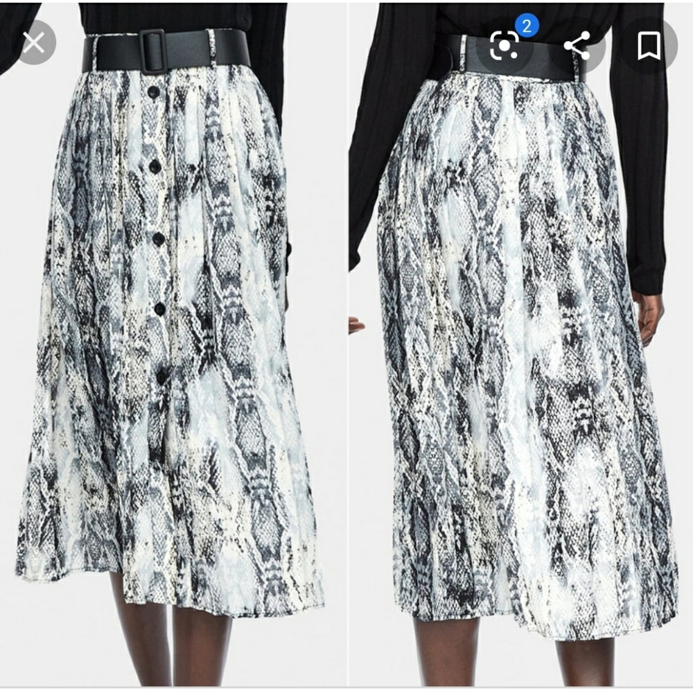 Zara Pleated Snake Print Midi Skirt